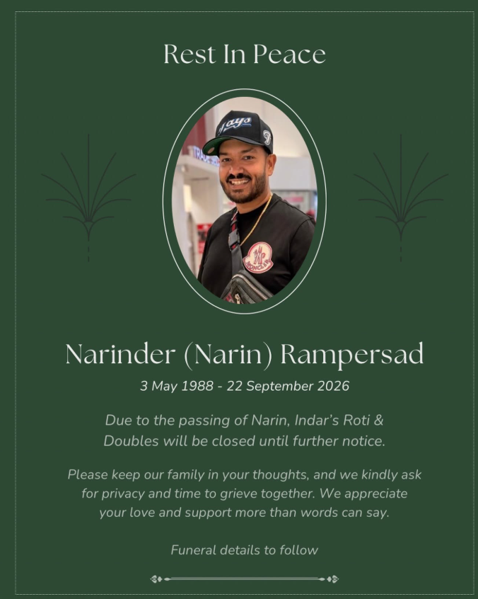 Narin Rampersad Obituary, Death - Indar’s Roti & Doubles Family Mourns Loss in Toronto